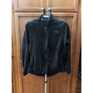 EUC Womens The North‎ Face TNF Large Fleece Full Zip Jacket Coat Black On Black
